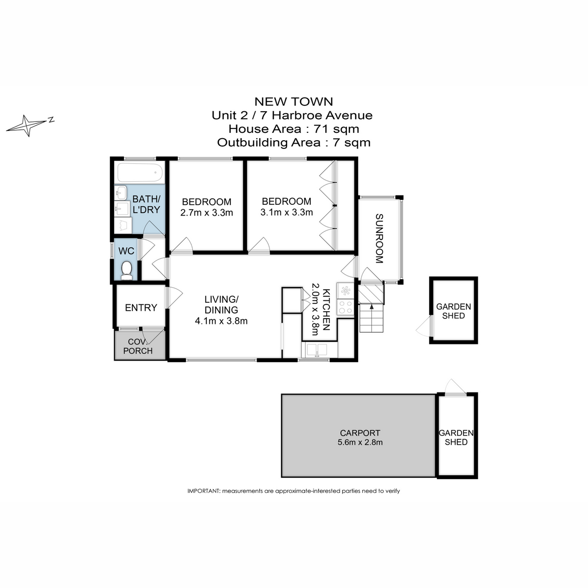 Floorplan of Homely unit listing, 2/7 Harbroe Avenue, New Town TAS 7008
