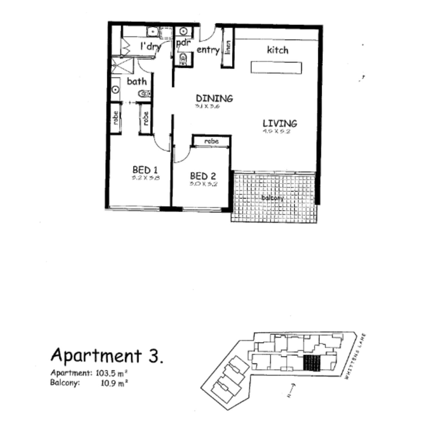 Floorplan of Homely unit listing, 3/107 Whittens Lane, Doncaster VIC 3108