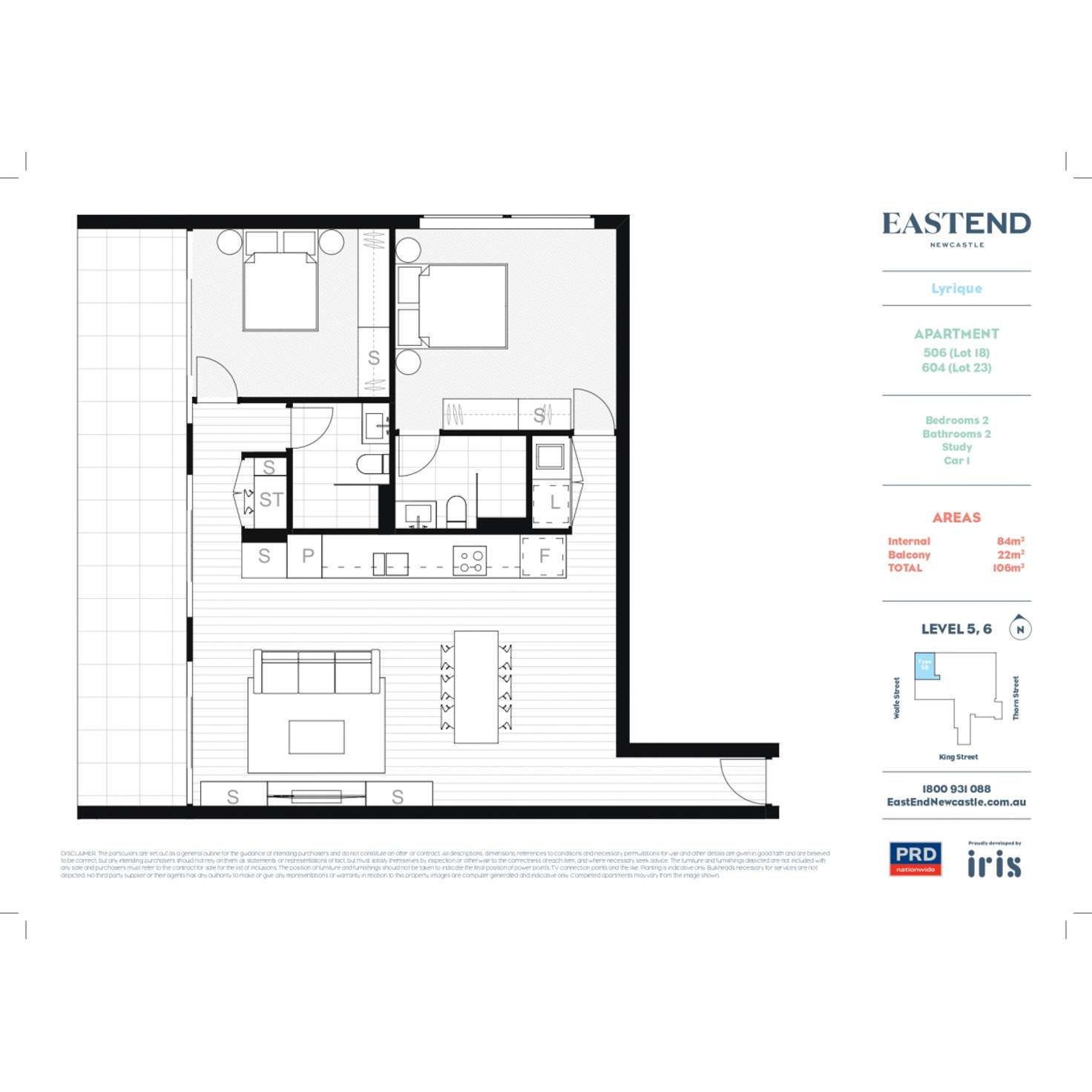 Floorplan of Homely apartment listing, S604/151-153 Hunter Street, Newcastle NSW 2300