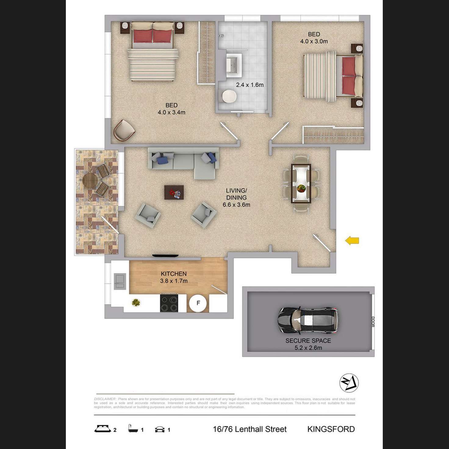 Floorplan of Homely apartment listing, 16/76 Lenthall Street, Kensington NSW 2033