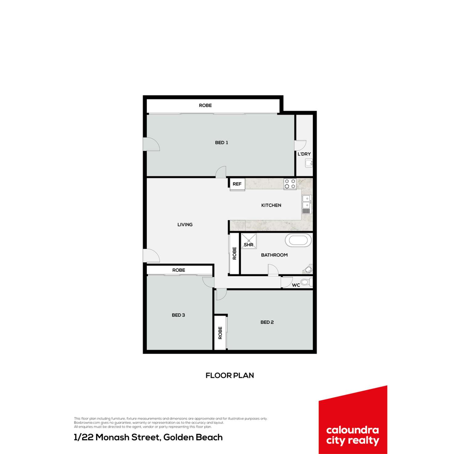 Floorplan of Homely semiDetached listing, 1/22 Monash Street, Golden Beach QLD 4551