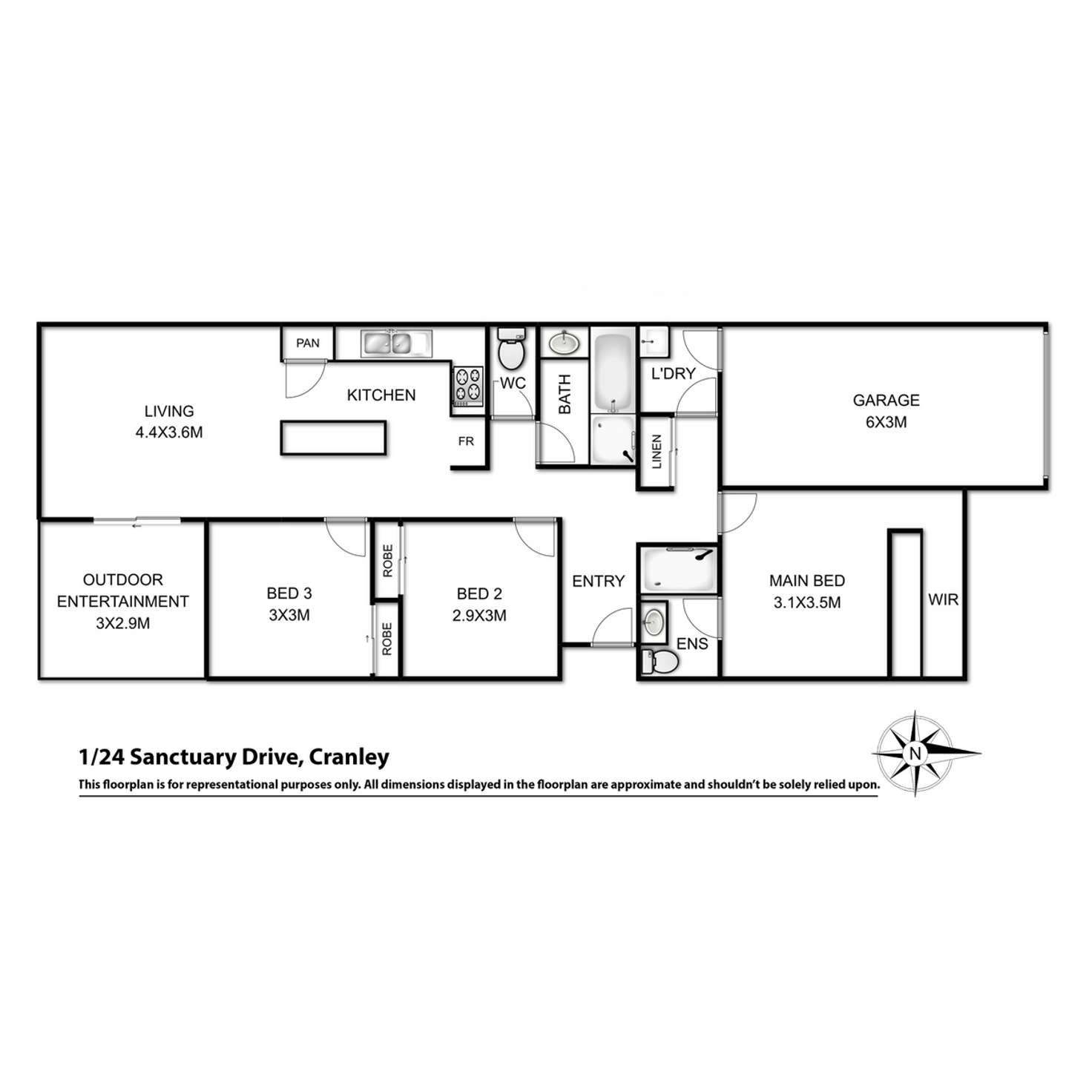 Floorplan of Homely unit listing, 1/24 Sanctuary Drive, Cranley QLD 4350