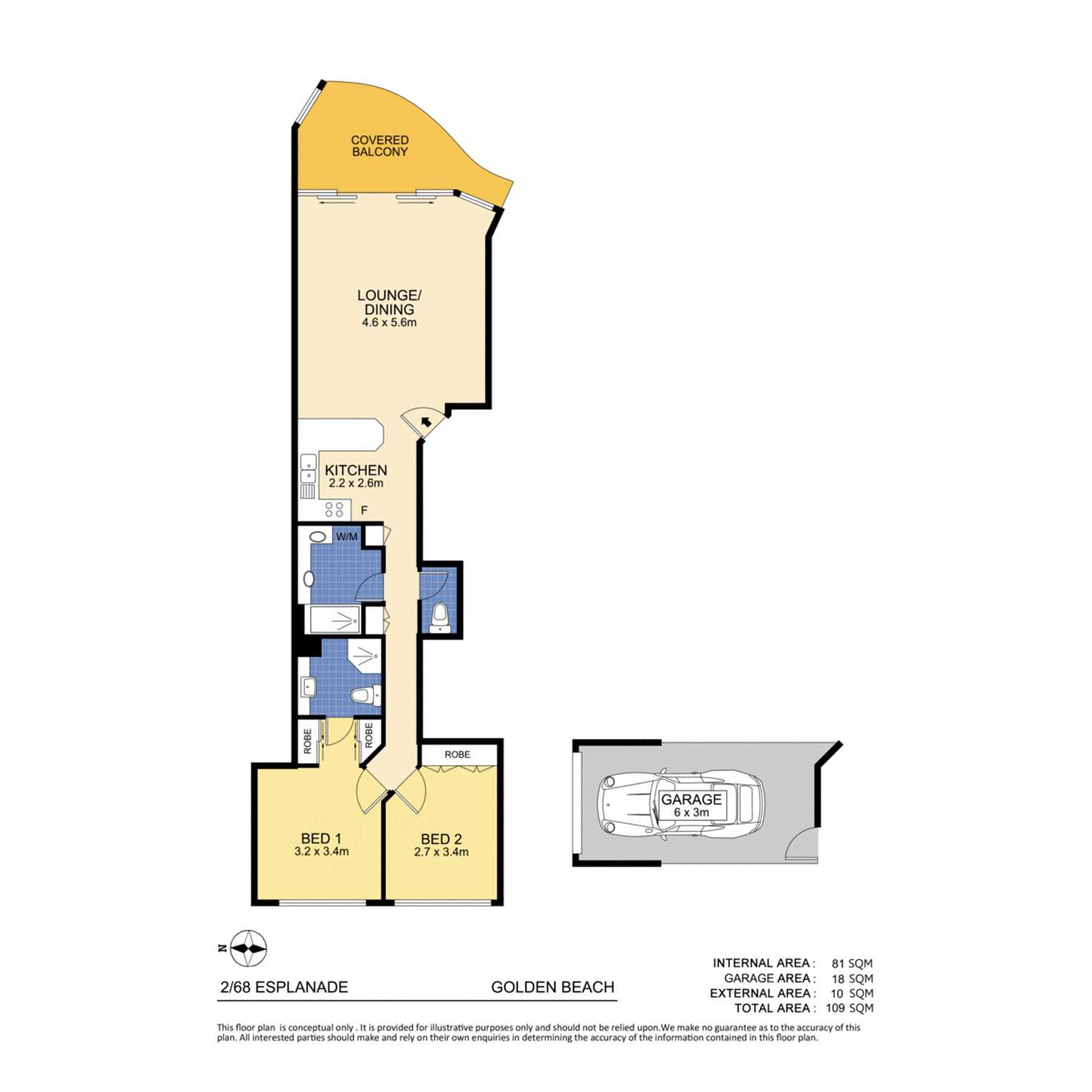 Floorplan of Homely unit listing, 2/68 Esplanade, Golden Beach QLD 4551