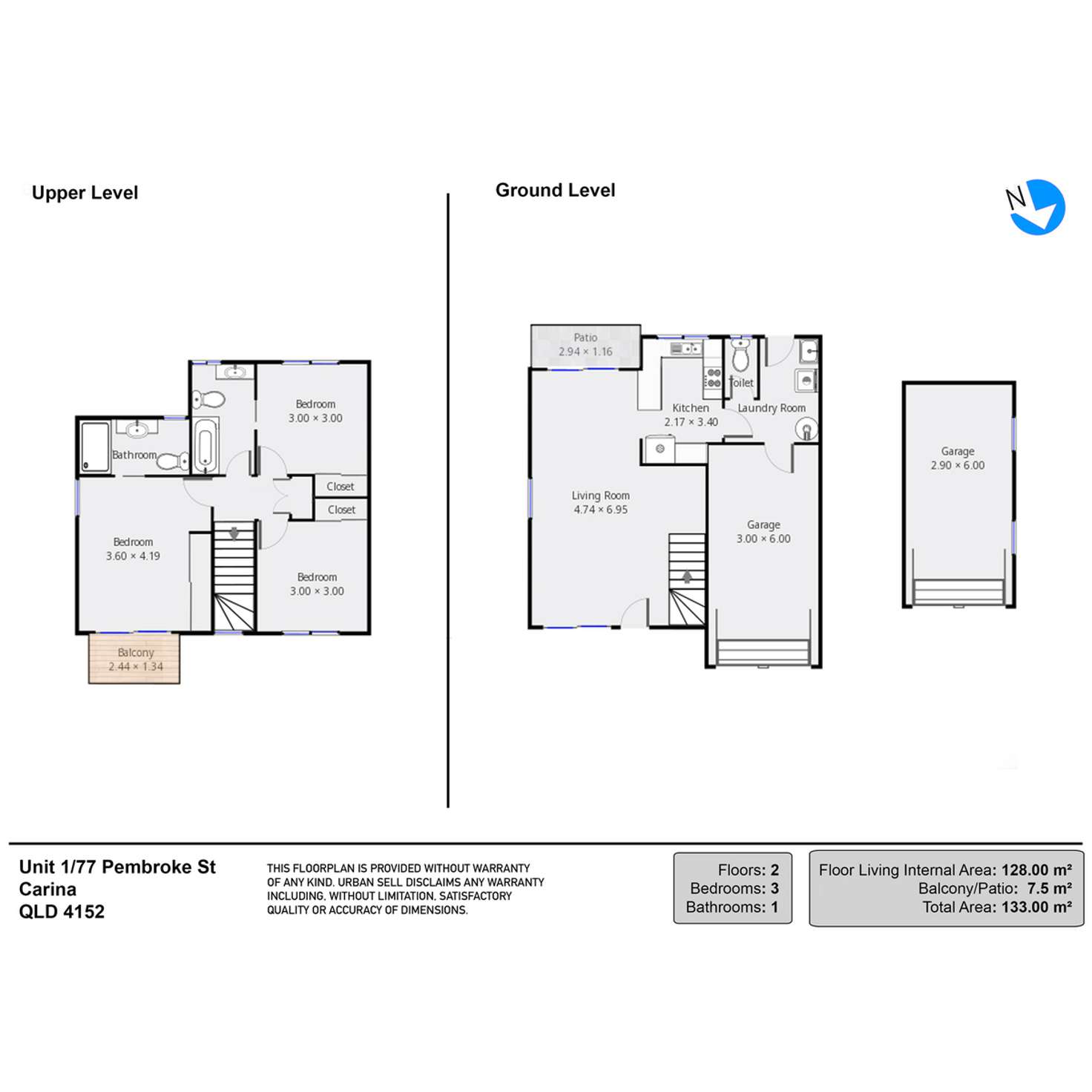 Floorplan of Homely semiDetached listing, 1/77 Pembroke Street, Carina QLD 4152