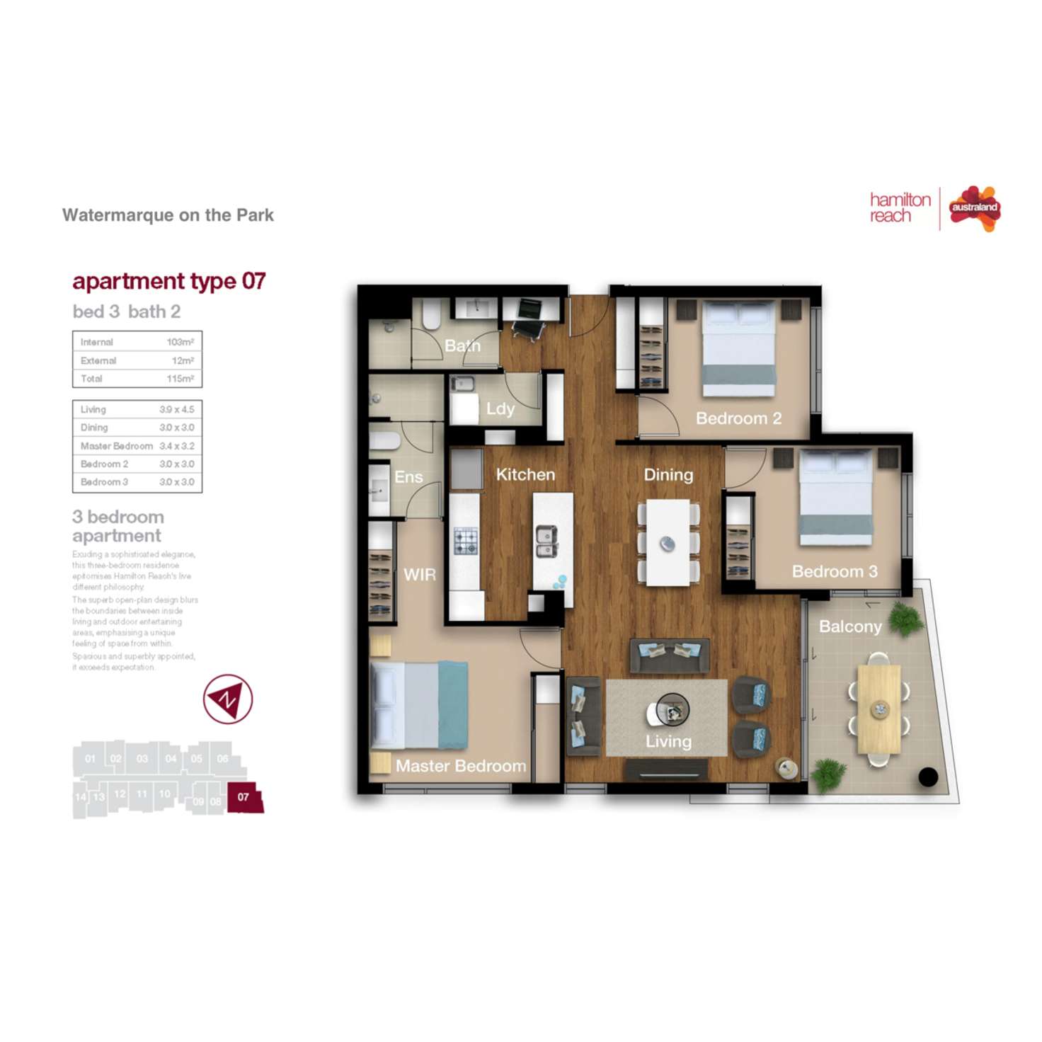 Floorplan of Homely apartment listing, 3507/126 Parkside Circuit, Hamilton QLD 4007