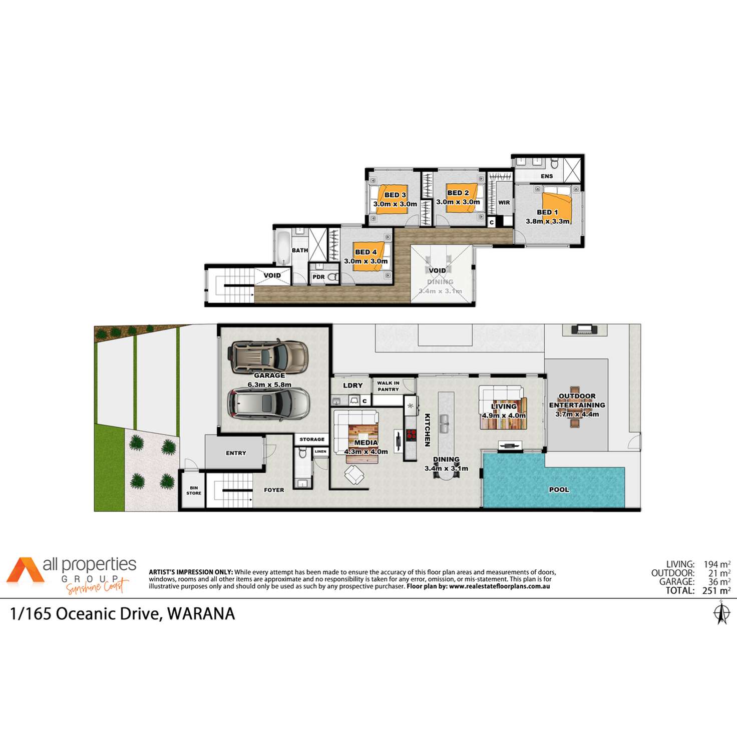 Floorplan of Homely semiDetached listing, Residence One/165 Oceanic Drive, Warana QLD 4575