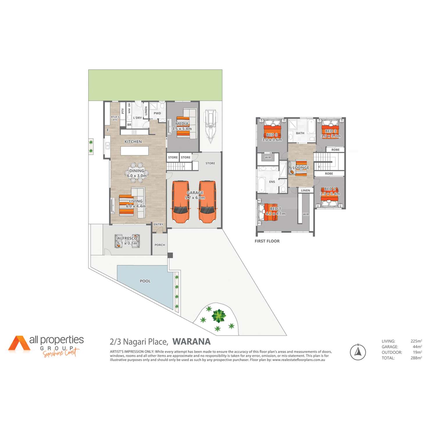 Floorplan of Homely semiDetached listing, Residence 2/3 Nagari Place, Warana QLD 4575