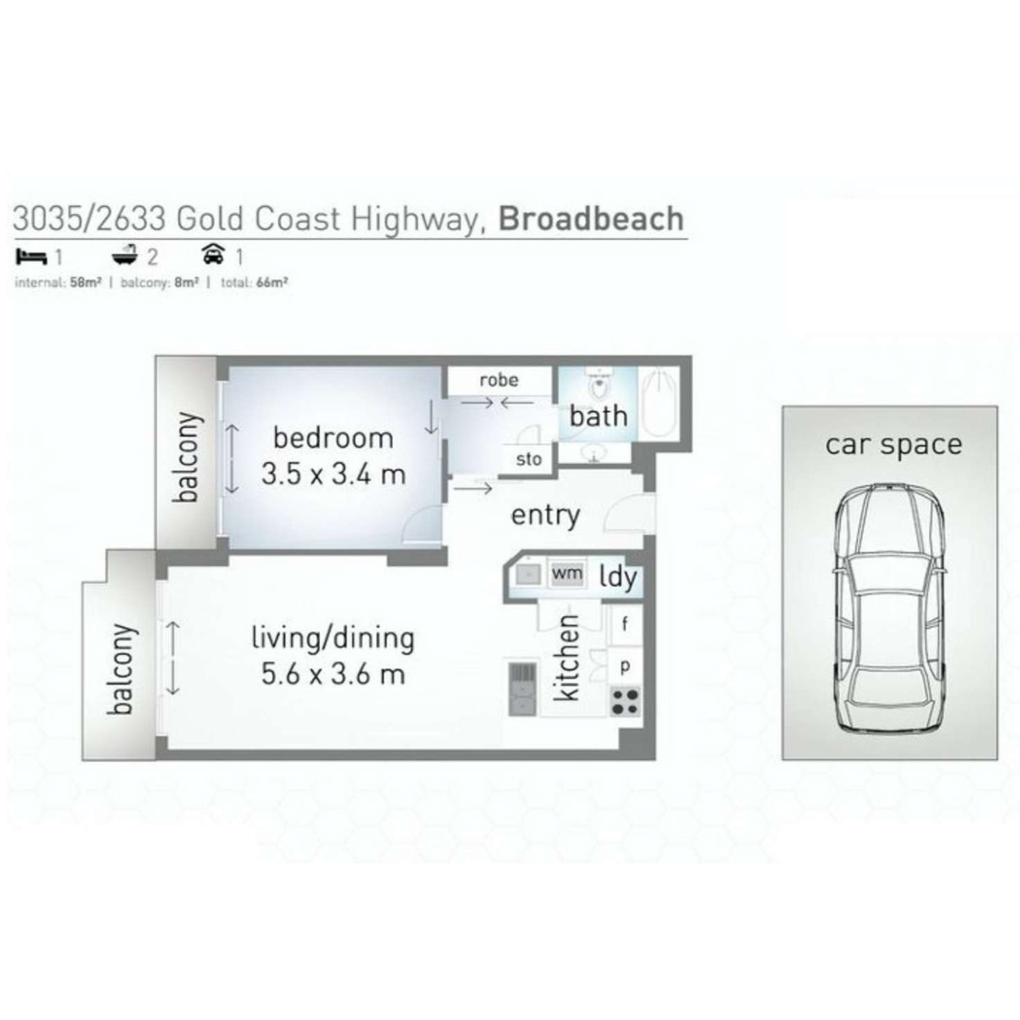 Floorplan of Homely apartment listing, 3035/2623-2633 Gold Coast Highway, Broadbeach QLD 4218