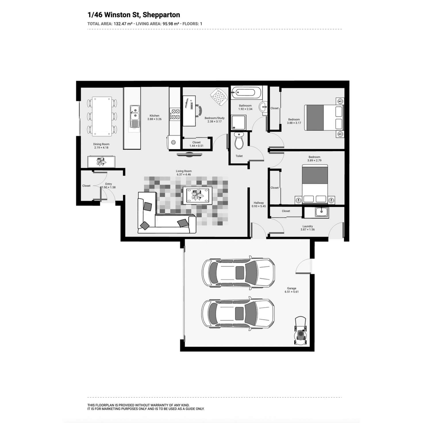 Floorplan of Homely townhouse listing, 2/46 Winston Street, Shepparton VIC 3630