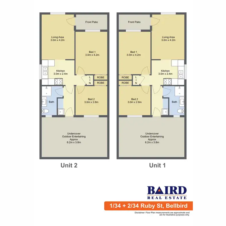 Floorplan of Homely semi-detached listing, 1 & 2/34 Ruby Street, Bellbird NSW 2325