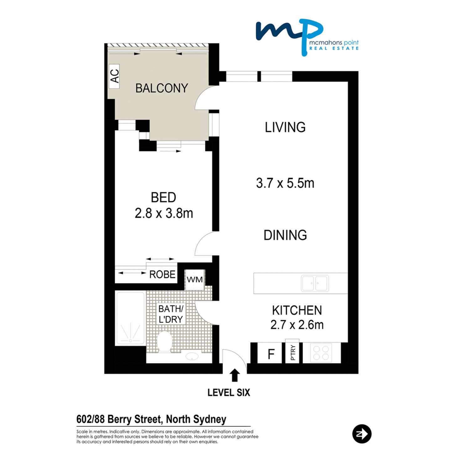 Floorplan of Homely apartment listing, 602/88 Berry Street, North Sydney NSW 2060