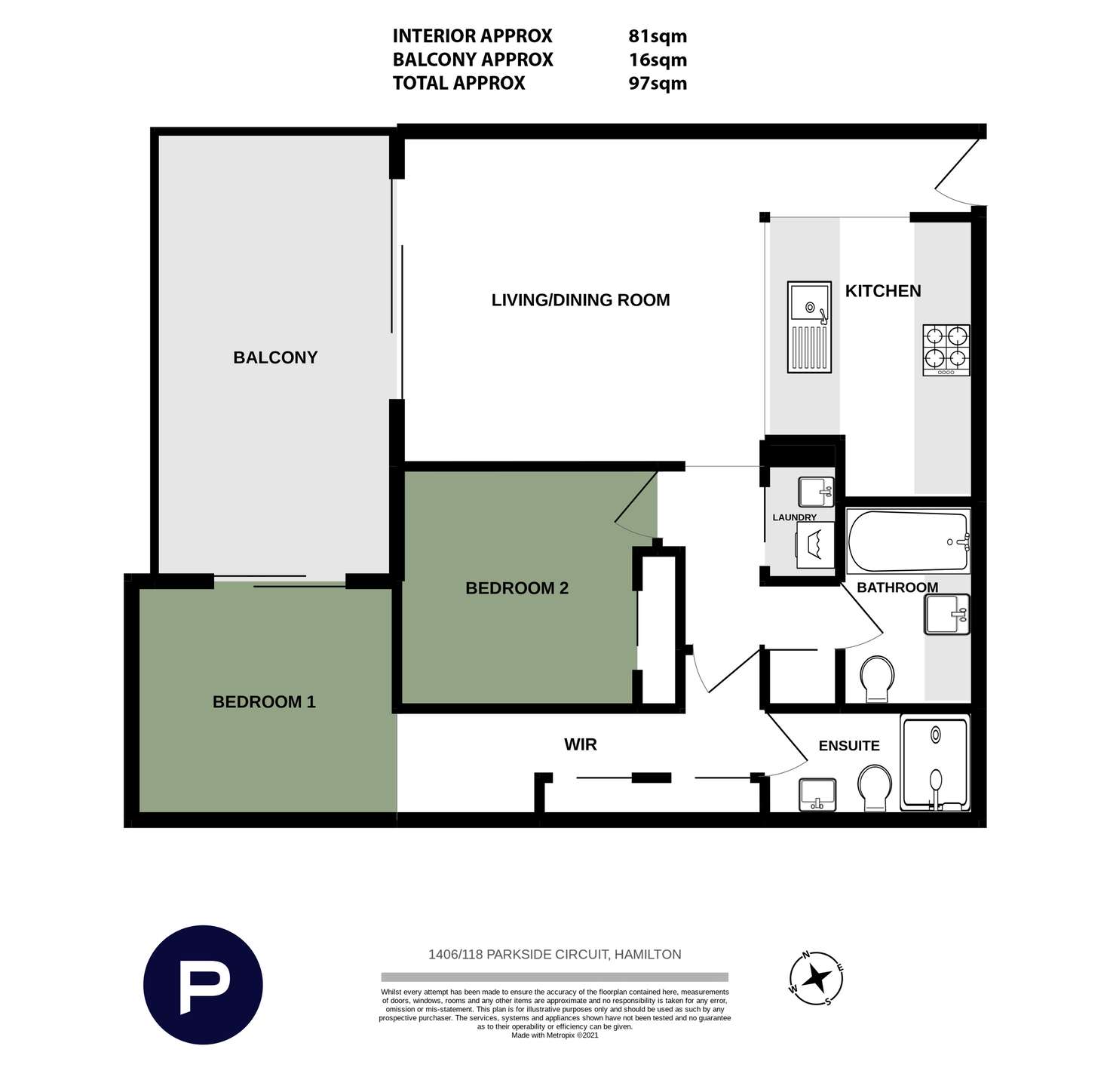 Floorplan of Homely apartment listing, 1406/118 Parkside Circuit, Hamilton QLD 4007