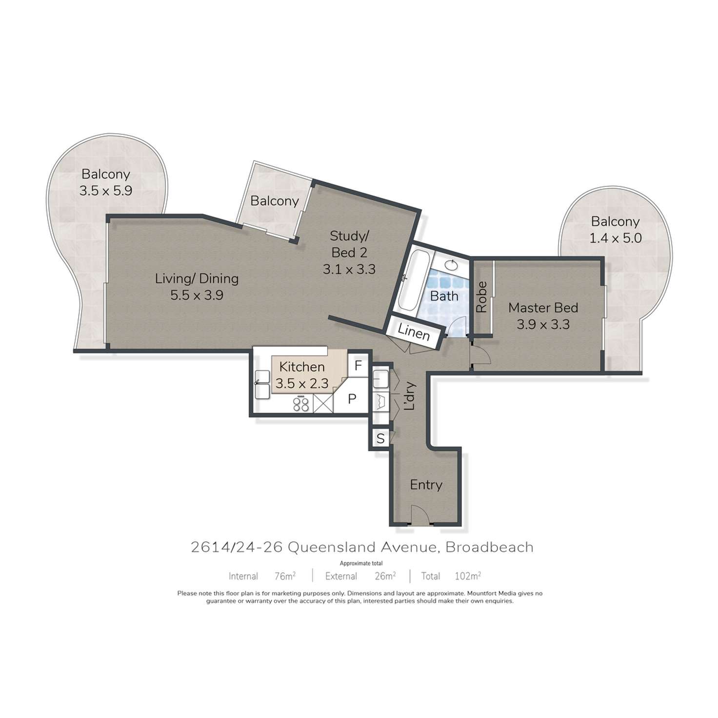 Floorplan of Homely apartment listing, 2614/24 Queensland, Broadbeach QLD 4218