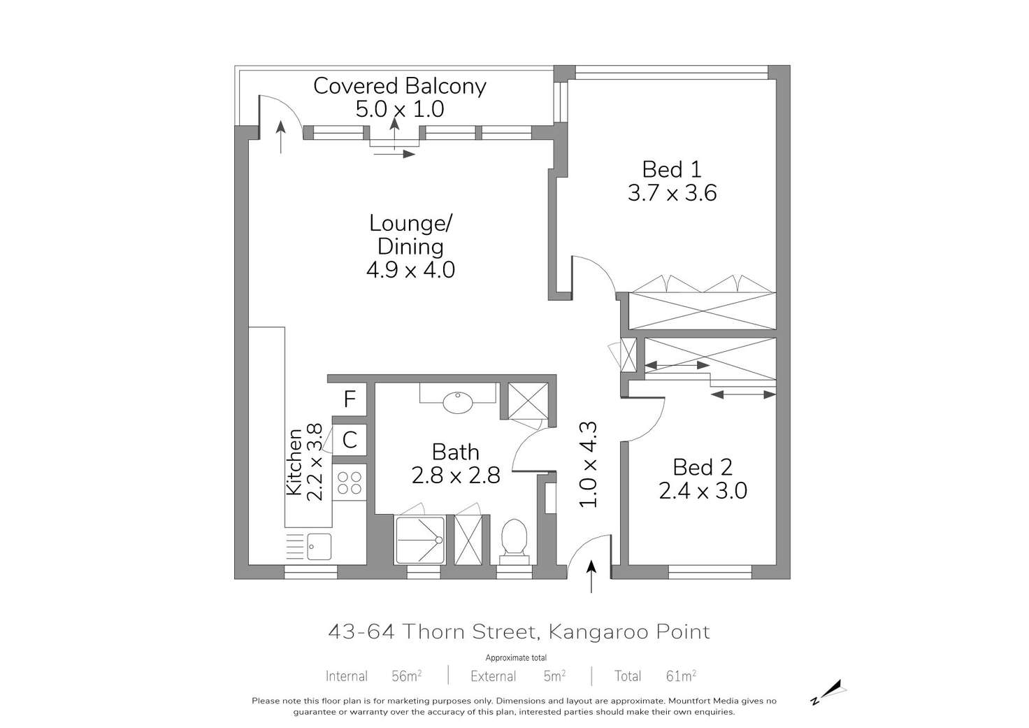 Floorplan of Homely apartment listing, 43/64 Thorn Street, Kangaroo Point QLD 4169