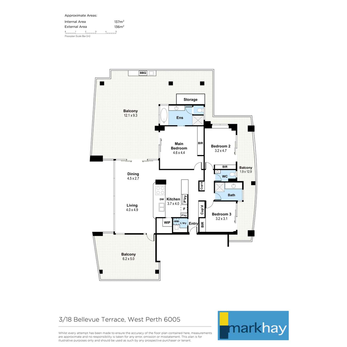 Floorplan of Homely apartment listing, 3/18 Bellevue Terrace, West Perth WA 6005