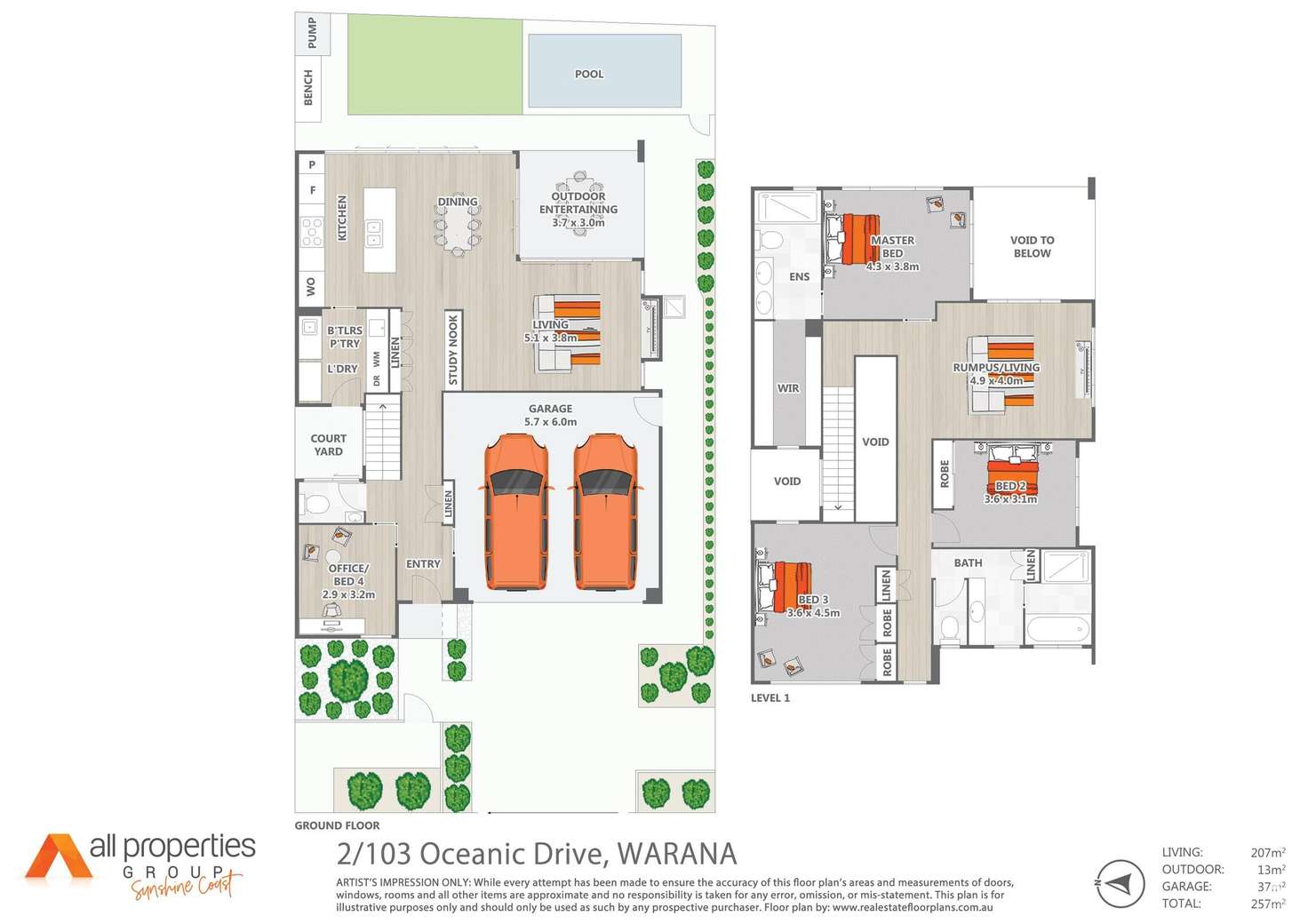 Floorplan of Homely semiDetached listing, Residence Two/103 Oceanic Drive, Warana QLD 4575