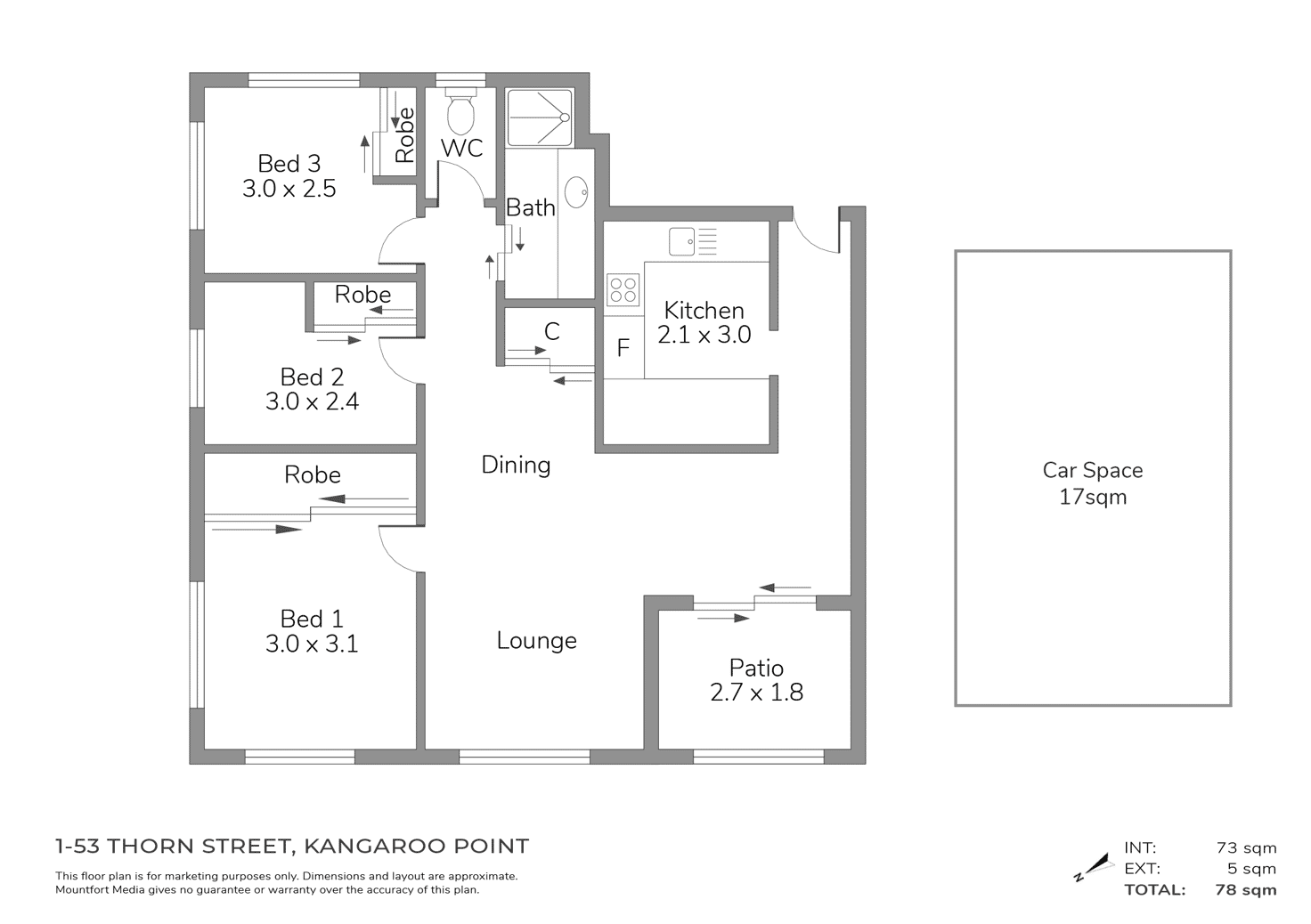 Floorplan of Homely apartment listing, 1/53 Thorn Street, Kangaroo Point QLD 4169