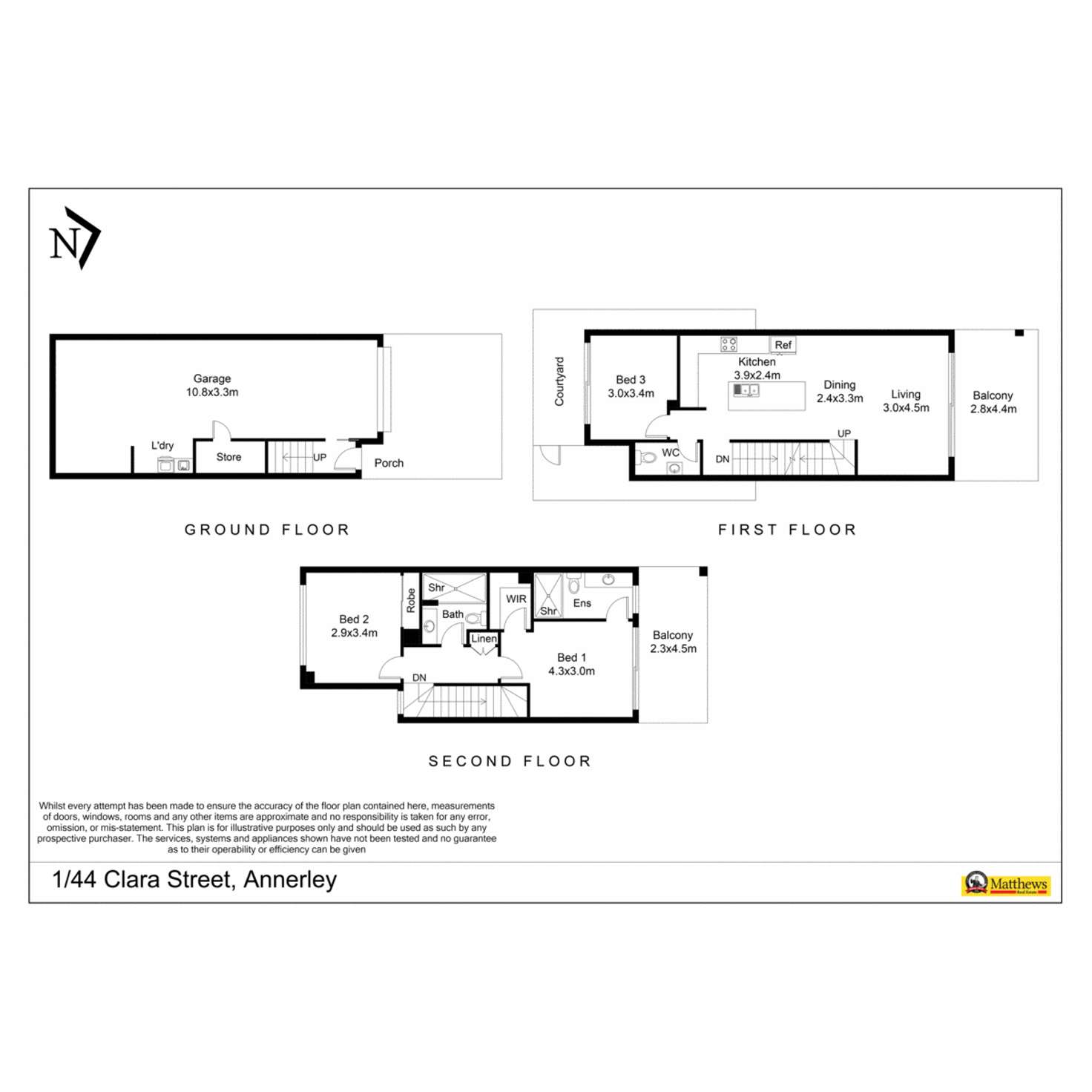 Floorplan of Homely townhouse listing, 1/44 Clara Street, Annerley QLD 4103