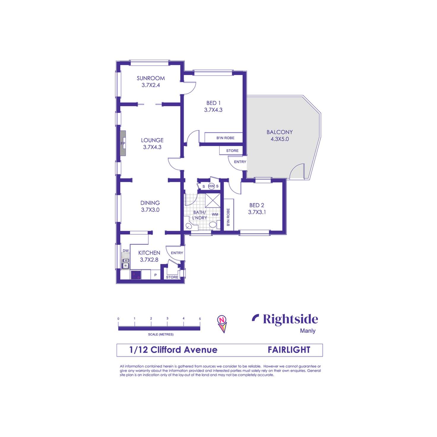 Floorplan of Homely semiDetached listing, 1/12 Clifford Avenue, Fairlight NSW 2094
