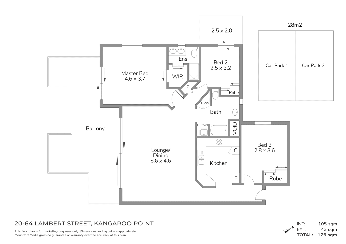 Floorplan of Homely apartment listing, 20/64 Lambert Street, Kangaroo Point QLD 4169