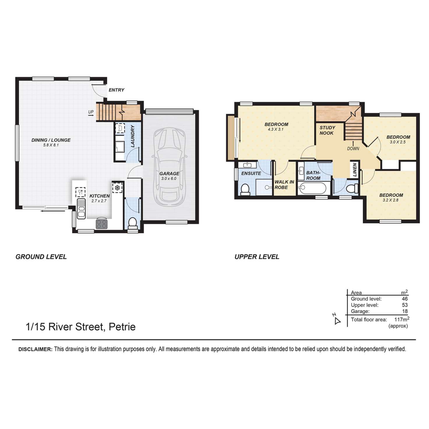 Floorplan of Homely townhouse listing, 1/15 River Street, Petrie QLD 4502