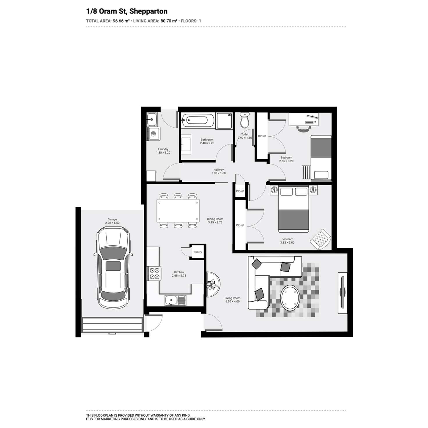 Floorplan of Homely unit listing, 1/8 Oram Street, Shepparton VIC 3630