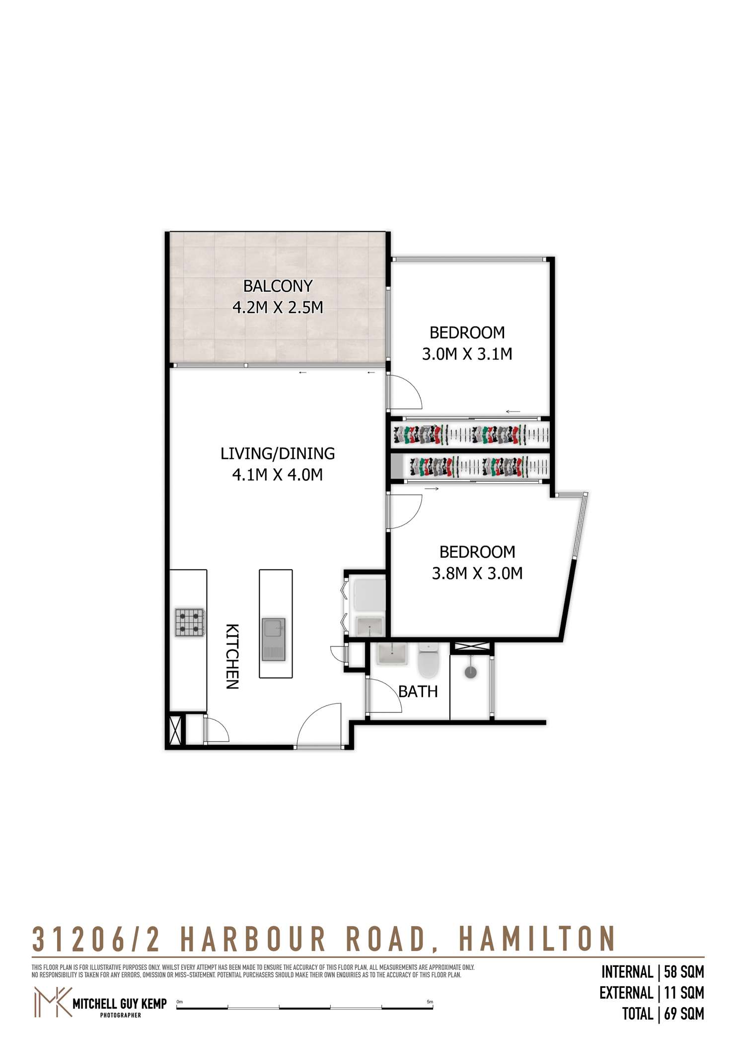 Floorplan of Homely apartment listing, 31206/2 Harbour Road, Hamilton QLD 4007
