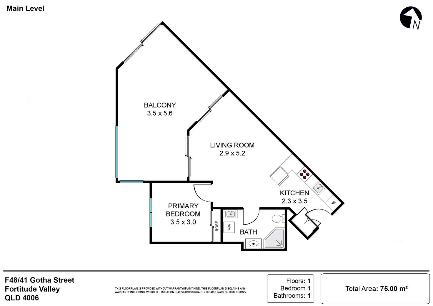 Floorplan of Homely apartment listing, F48/41 Gotha Street, Fortitude Valley QLD 4006