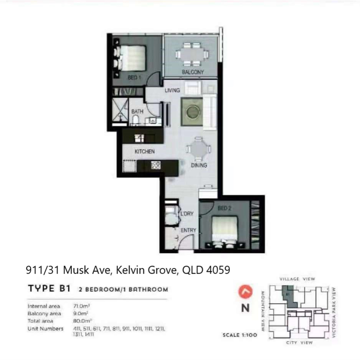 Floorplan of Homely apartment listing, 911/31 Musk Avenue, Kelvin Grove QLD 4059