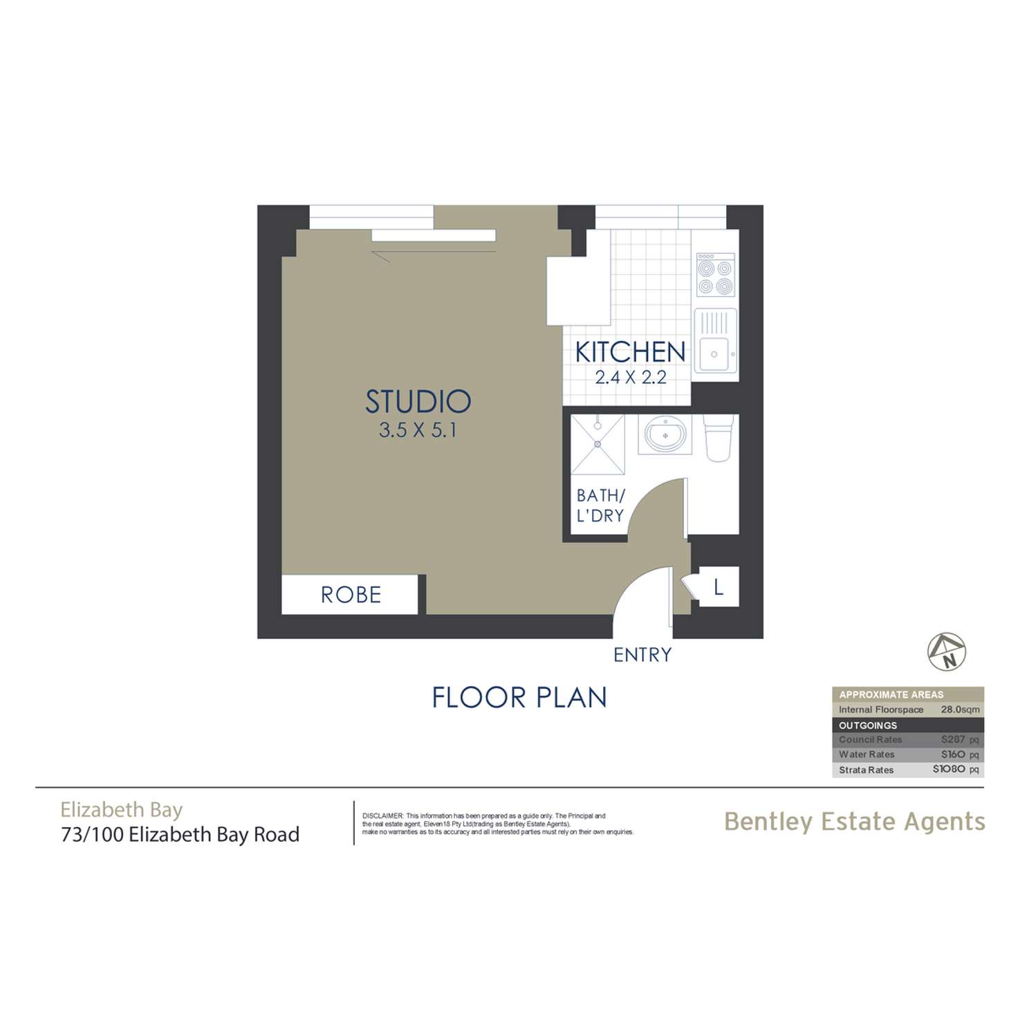 Floorplan of Homely studio listing, 73/100 Elizabeth Bay Road, Elizabeth Bay NSW 2011