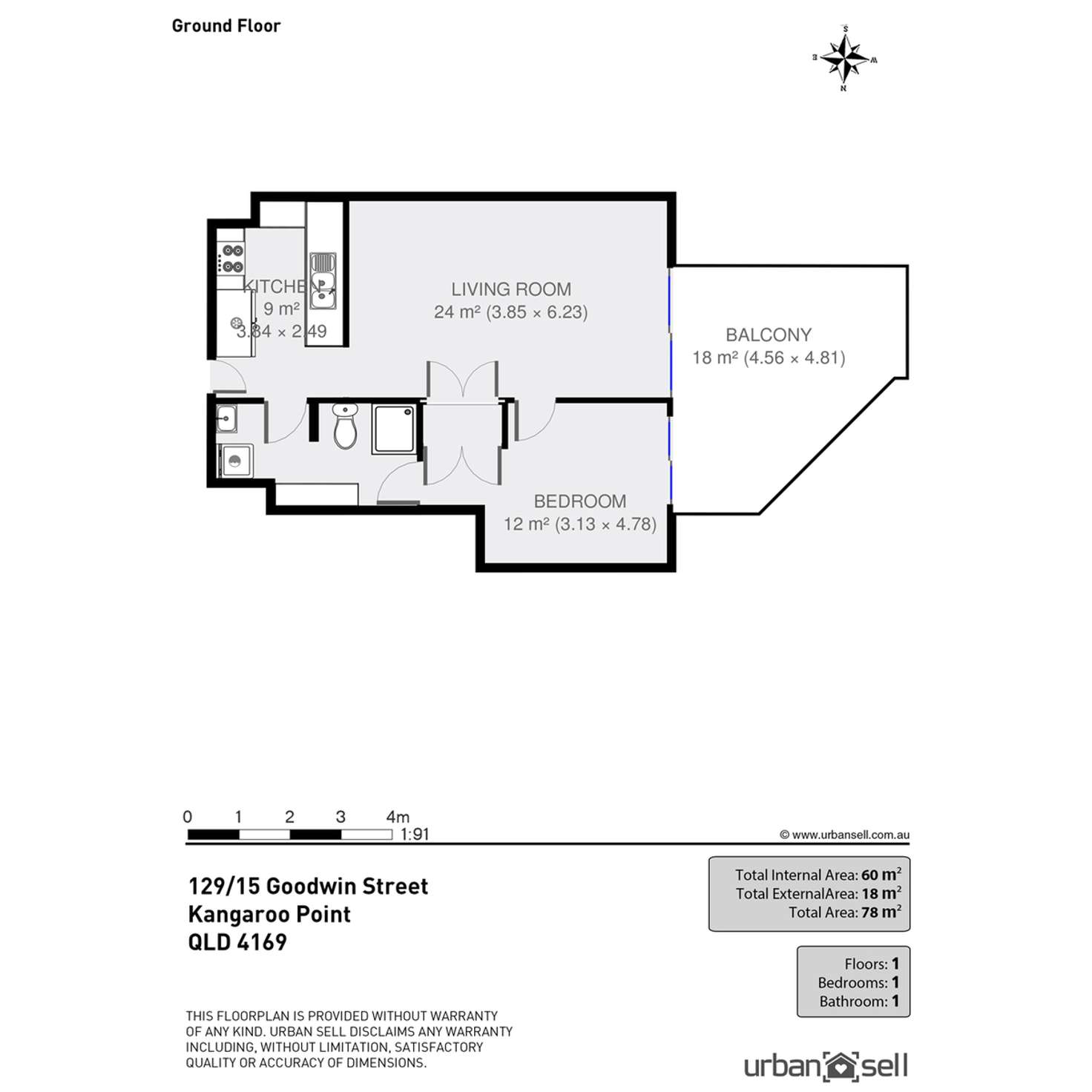 Floorplan of Homely unit listing, 129/15 Goodwin Street, Kangaroo Point QLD 4169