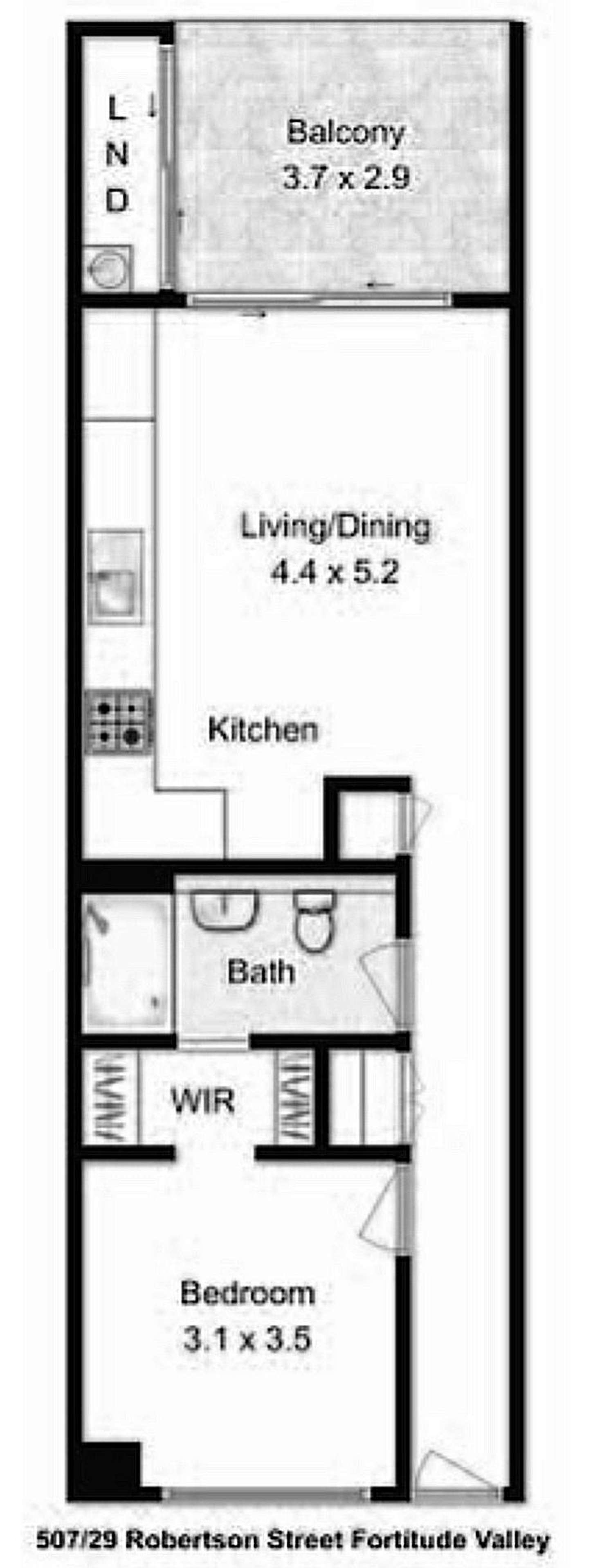 Floorplan of Homely unit listing, 507/29 Robertson Street, Fortitude Valley QLD 4006