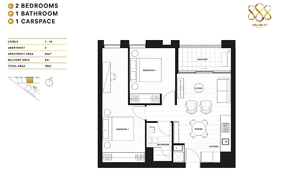 Floorplan of Homely apartment listing, 908W/888 Collins Street, Docklands VIC 3008