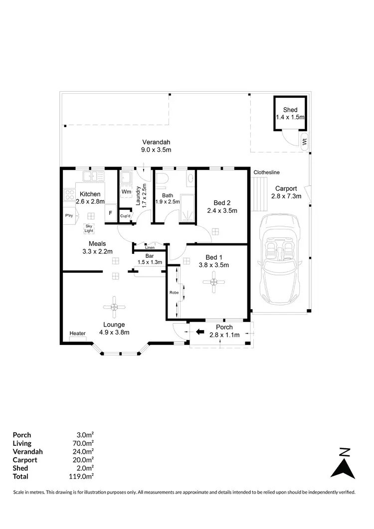 Floorplan of Homely unit listing, 2/16 Panmure Place, Woodville North SA 5012