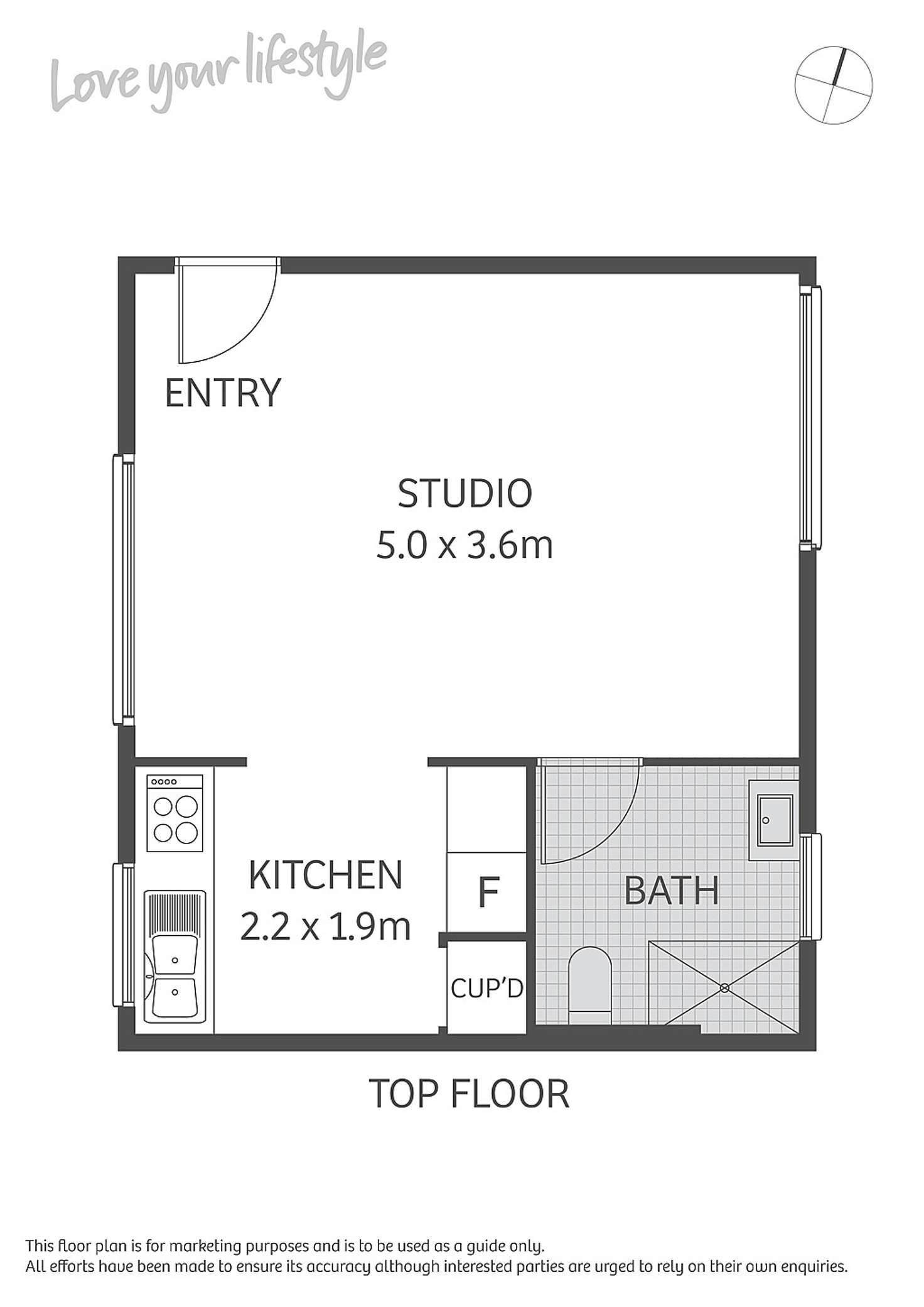 Floorplan of Homely studio listing, 6/93 Camden Street, Enmore NSW 2042