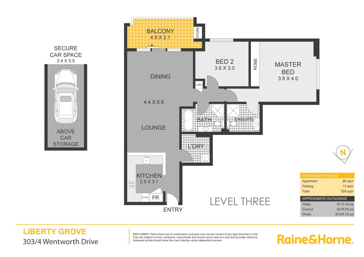 Floorplan of Homely apartment listing, 303/4 Wentworth Drive, Liberty Grove NSW 2138