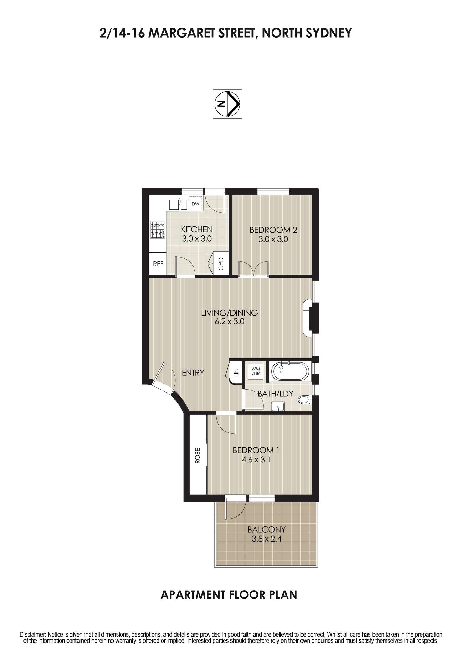 Floorplan of Homely apartment listing, 2/14-16 Margaret Street, North Sydney NSW 2060
