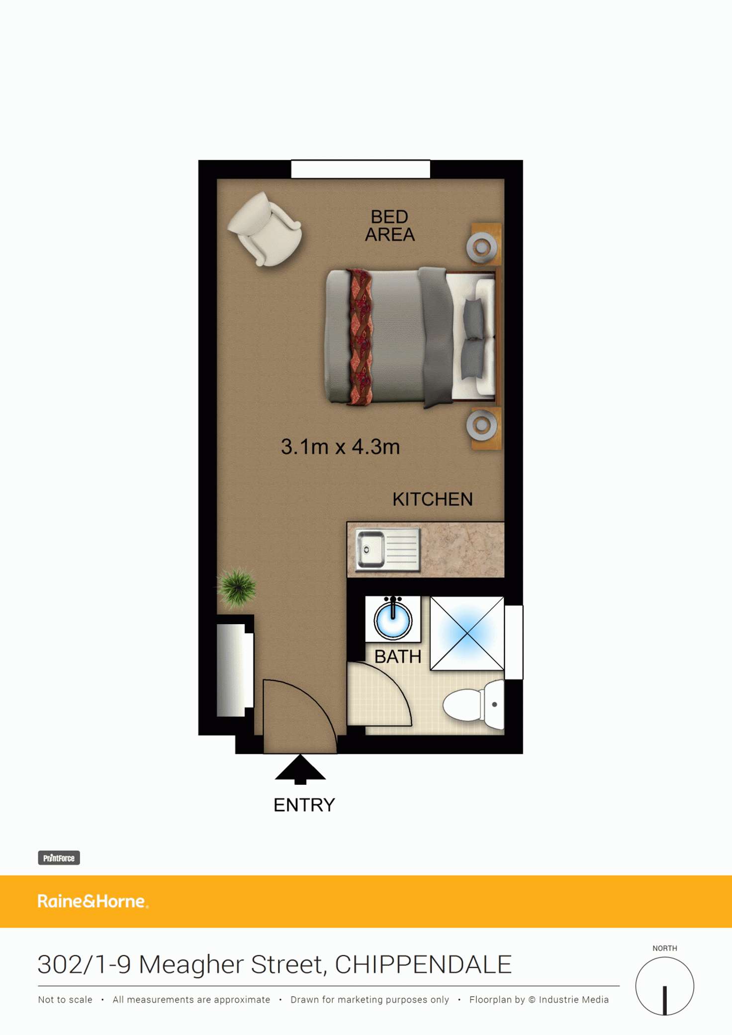 Floorplan of Homely studio listing, 302/1 Meagher Street, Chippendale NSW 2008