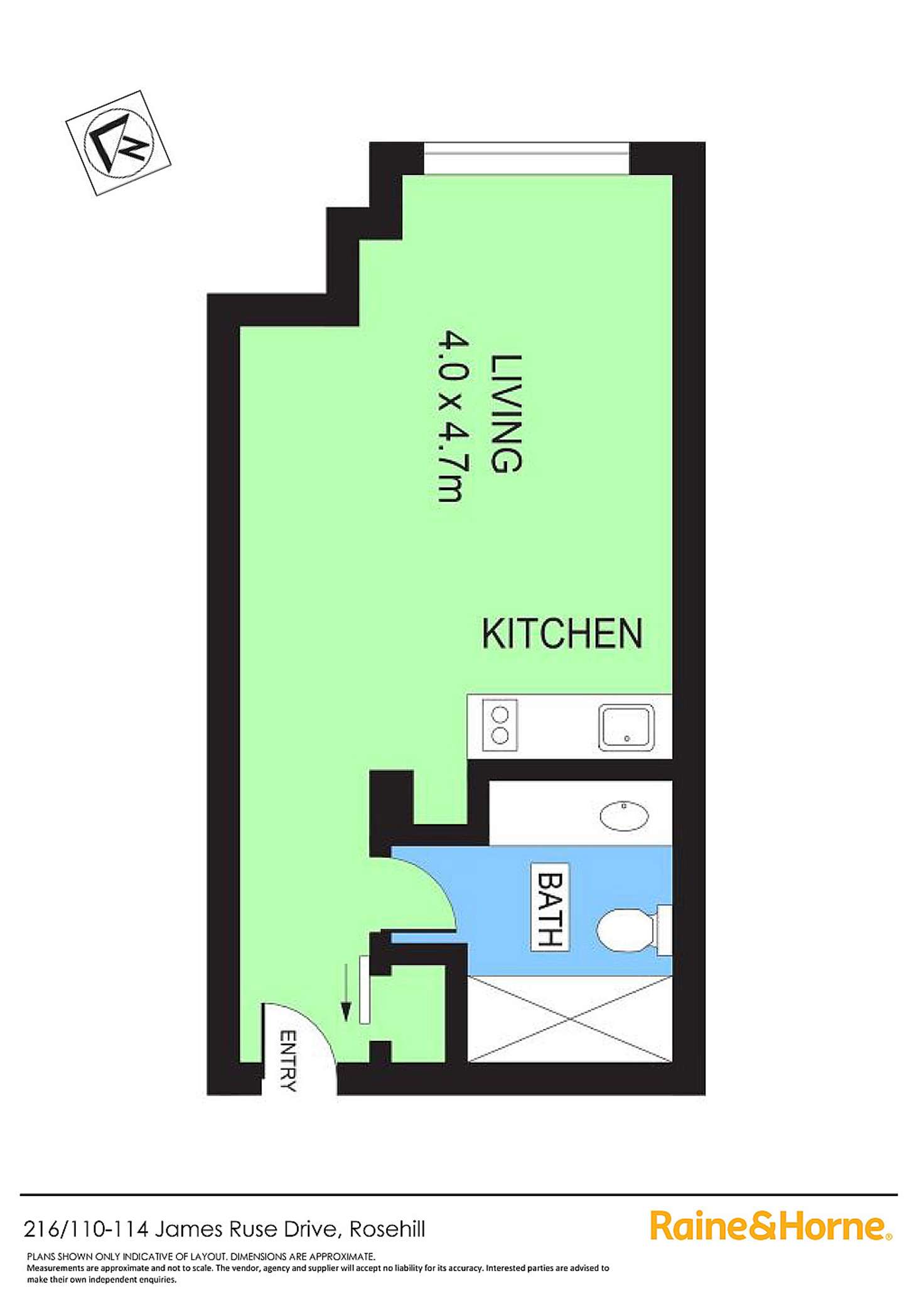 Floorplan of Homely studio listing, 216/110-114 James Ruse Drive, Rosehill NSW 2142