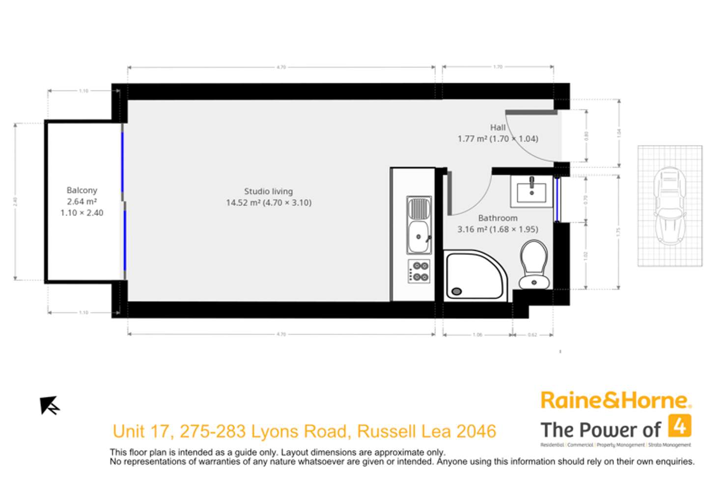 Floorplan of Homely studio listing, 17/275 Lyons Road, Russell Lea NSW 2046