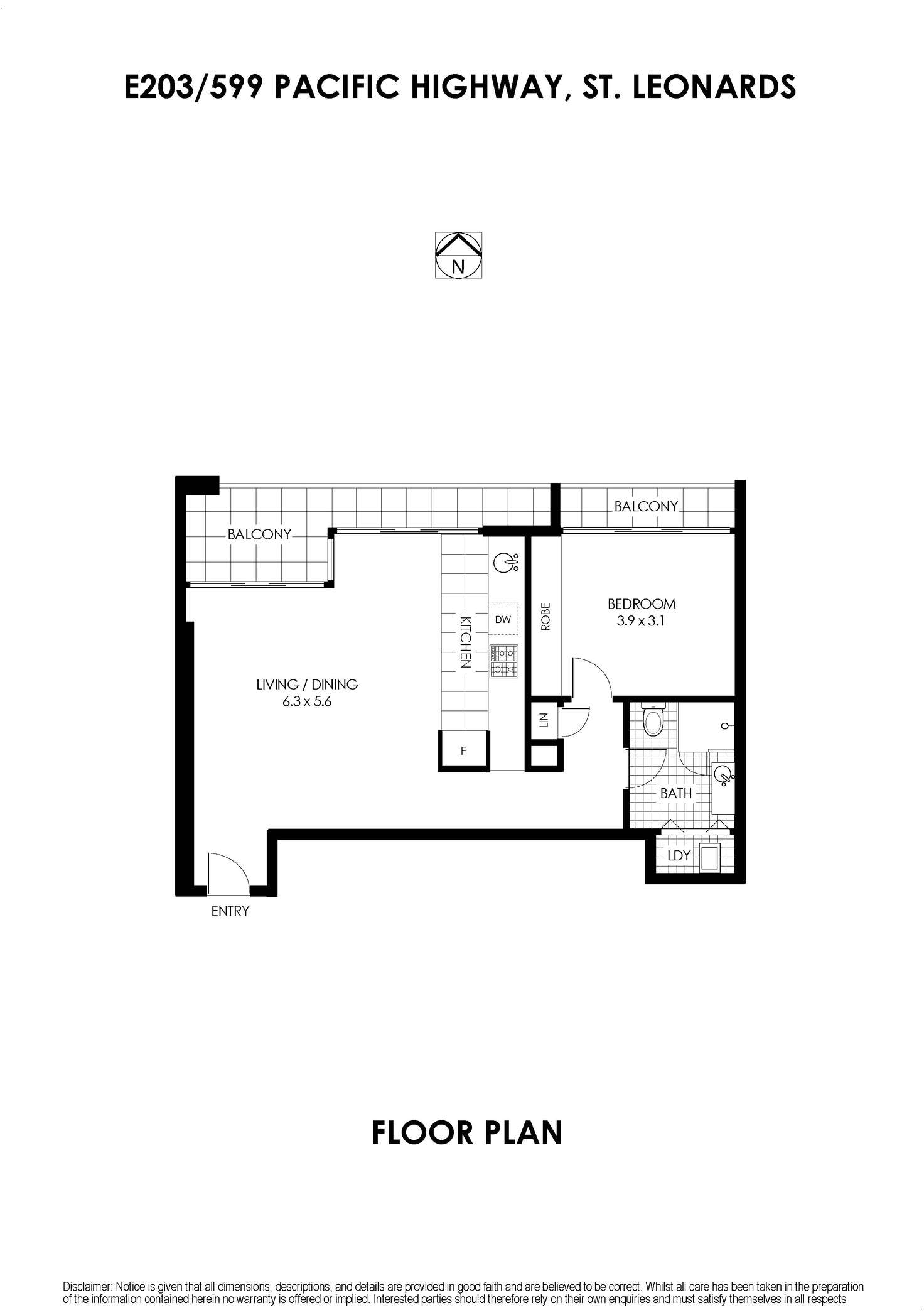 Floorplan of Homely apartment listing, E203/599 Pacific Highway, St Leonards NSW 2065