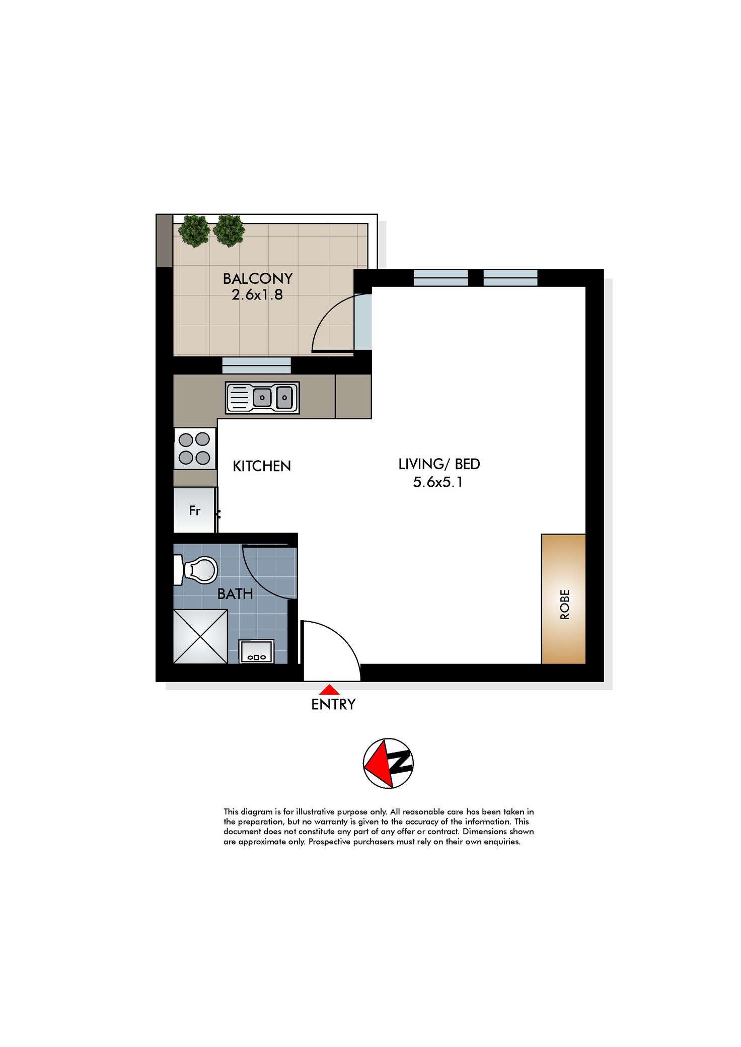 Floorplan of Homely studio listing, 1012/212 Bondi Road, Bondi NSW 2026