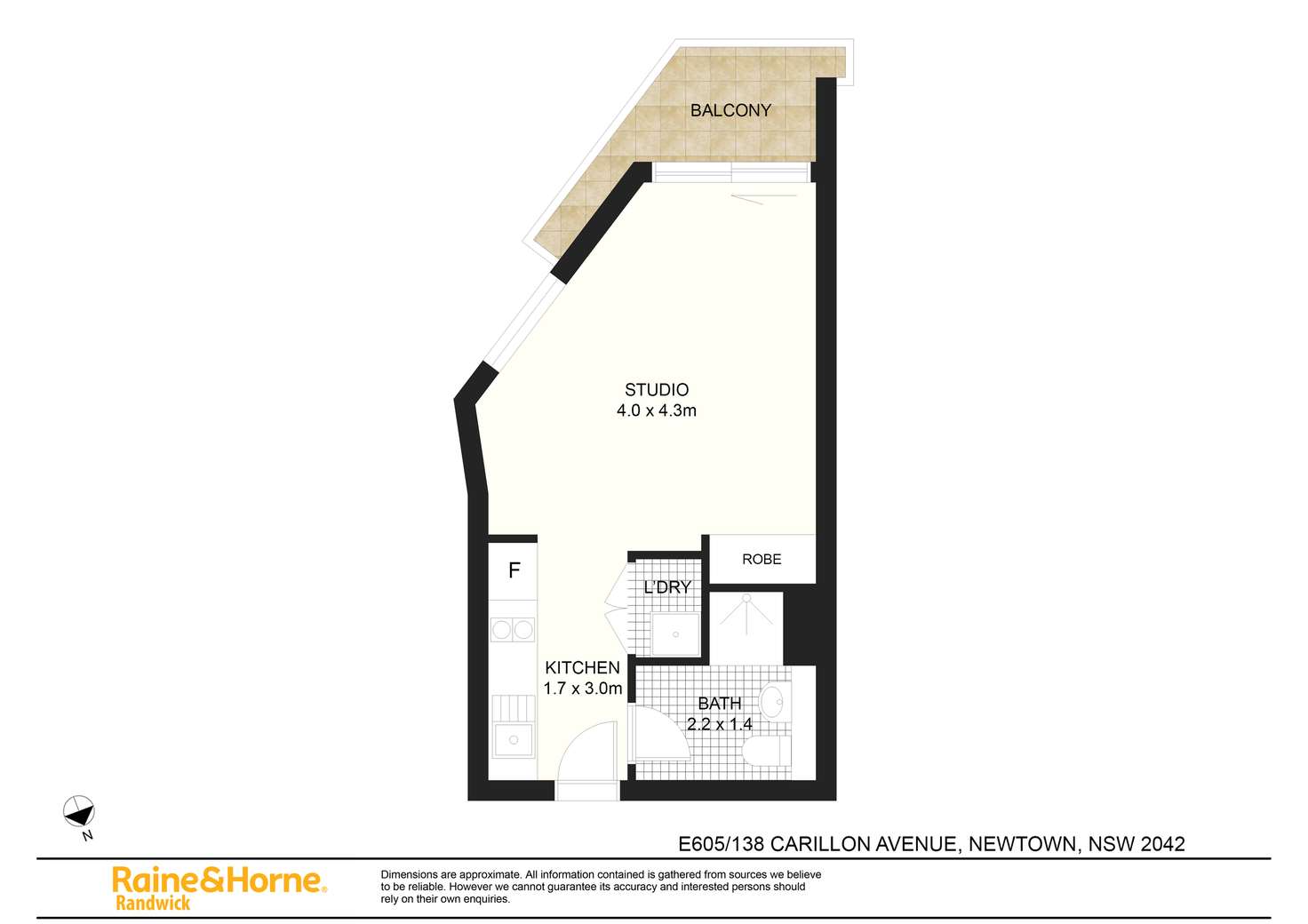 Floorplan of Homely studio listing, E605/138 Carillon Avenue, Newtown NSW 2042