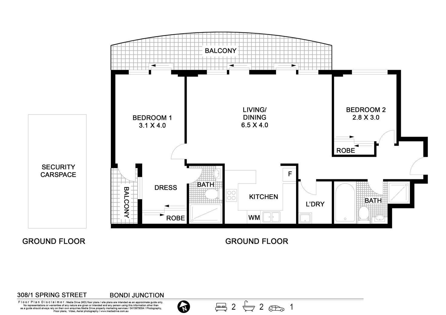 Floorplan of Homely apartment listing, 308/1 Spring Street, Bondi Junction NSW 2022