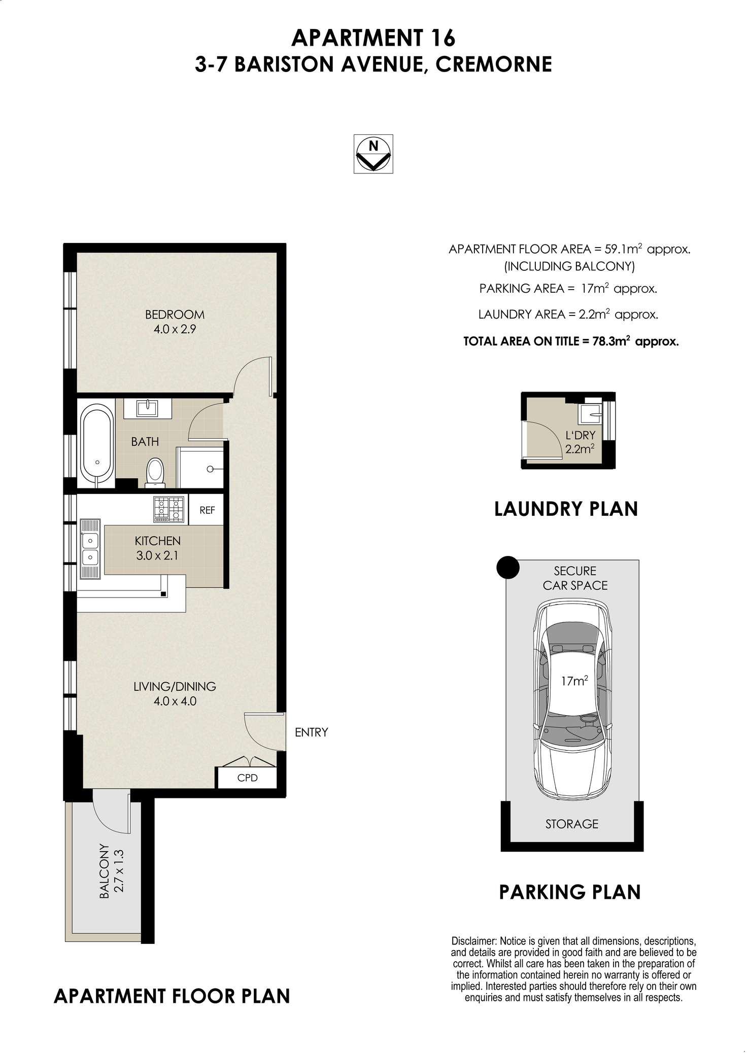 Floorplan of Homely apartment listing, 16/3-7 Bariston Avenue, Cremorne NSW 2090