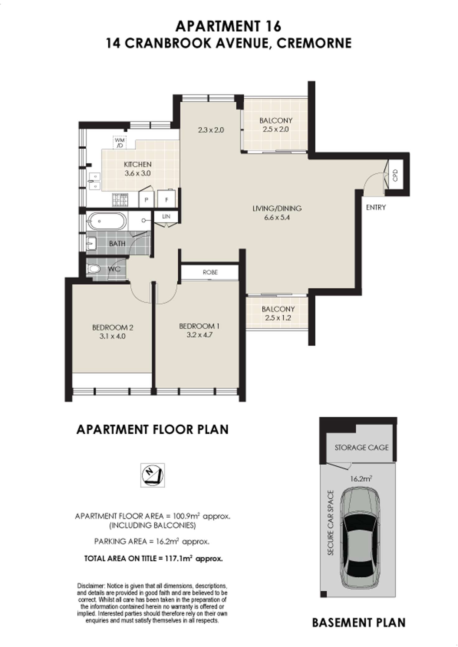 Floorplan of Homely apartment listing, 16/14 Cranbrook Avenue, Cremorne NSW 2090