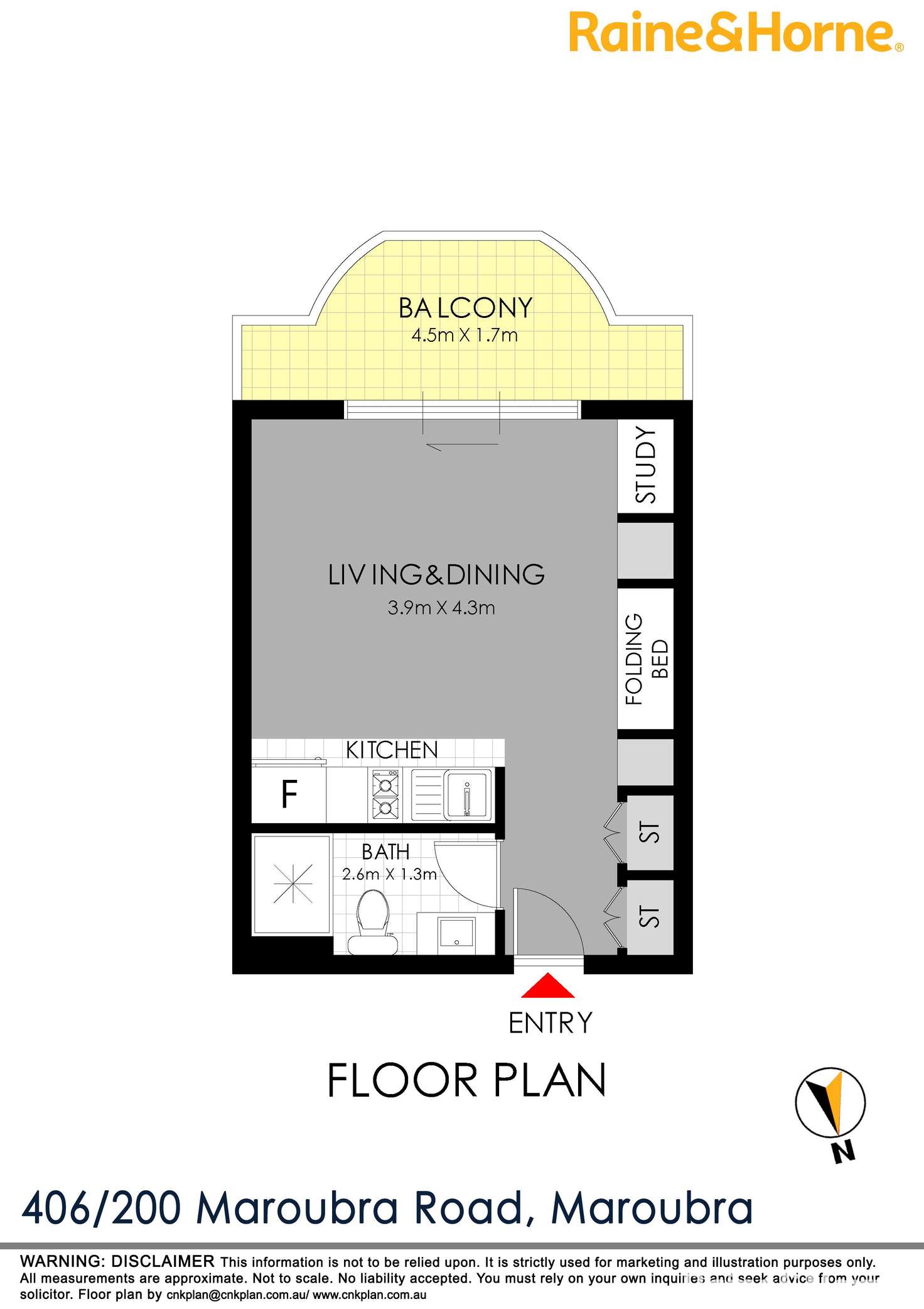 Floorplan of Homely studio listing, 406/200 Maroubra Road, Maroubra NSW 2035