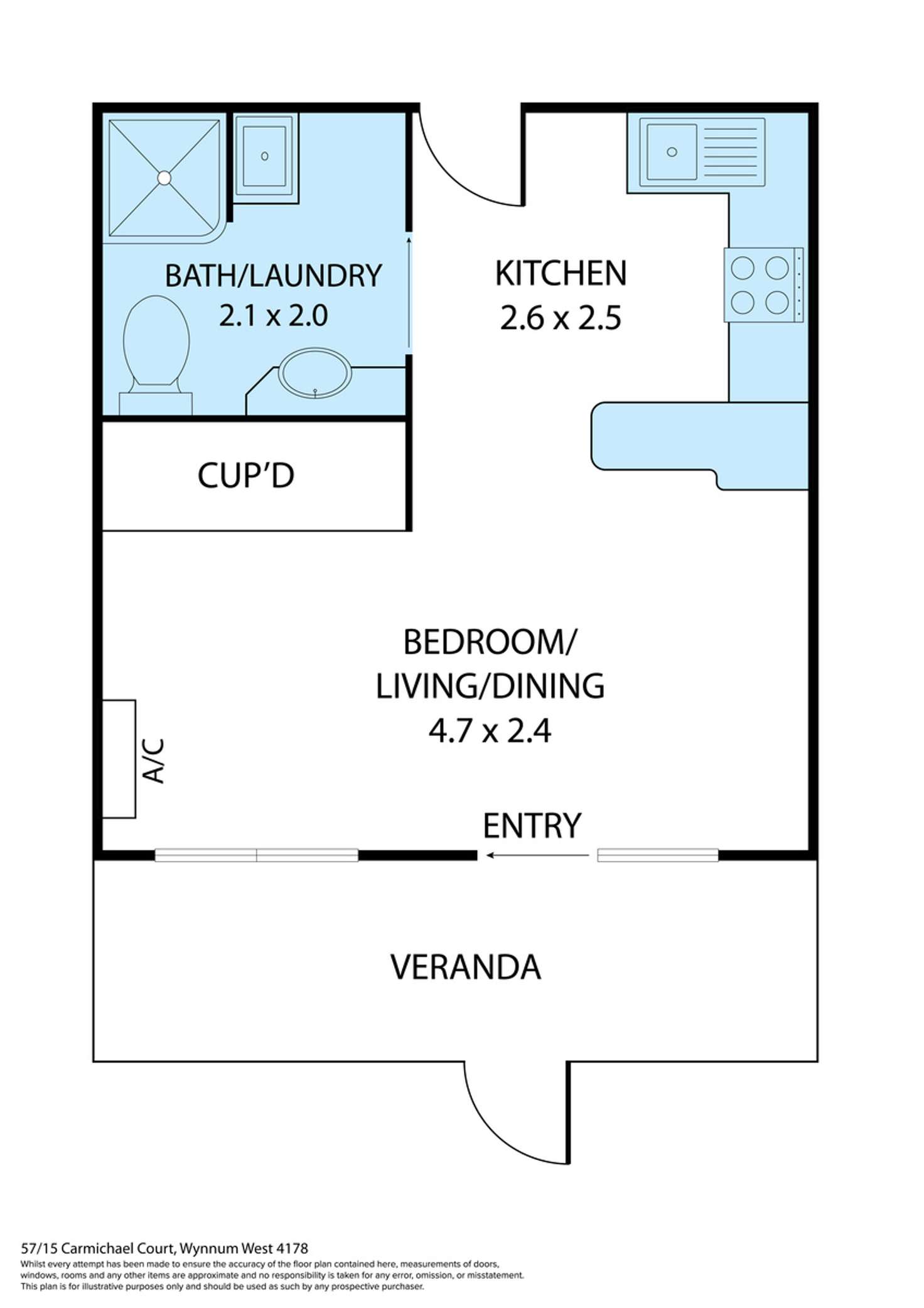 Floorplan of Homely studio listing, 57/15 Carmichael Court, Wynnum West QLD 4178