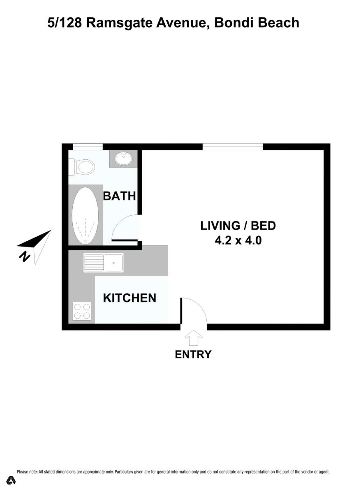 Floorplan of Homely studio listing, 5/128 Ramsgate Avenue, North Bondi NSW 2026