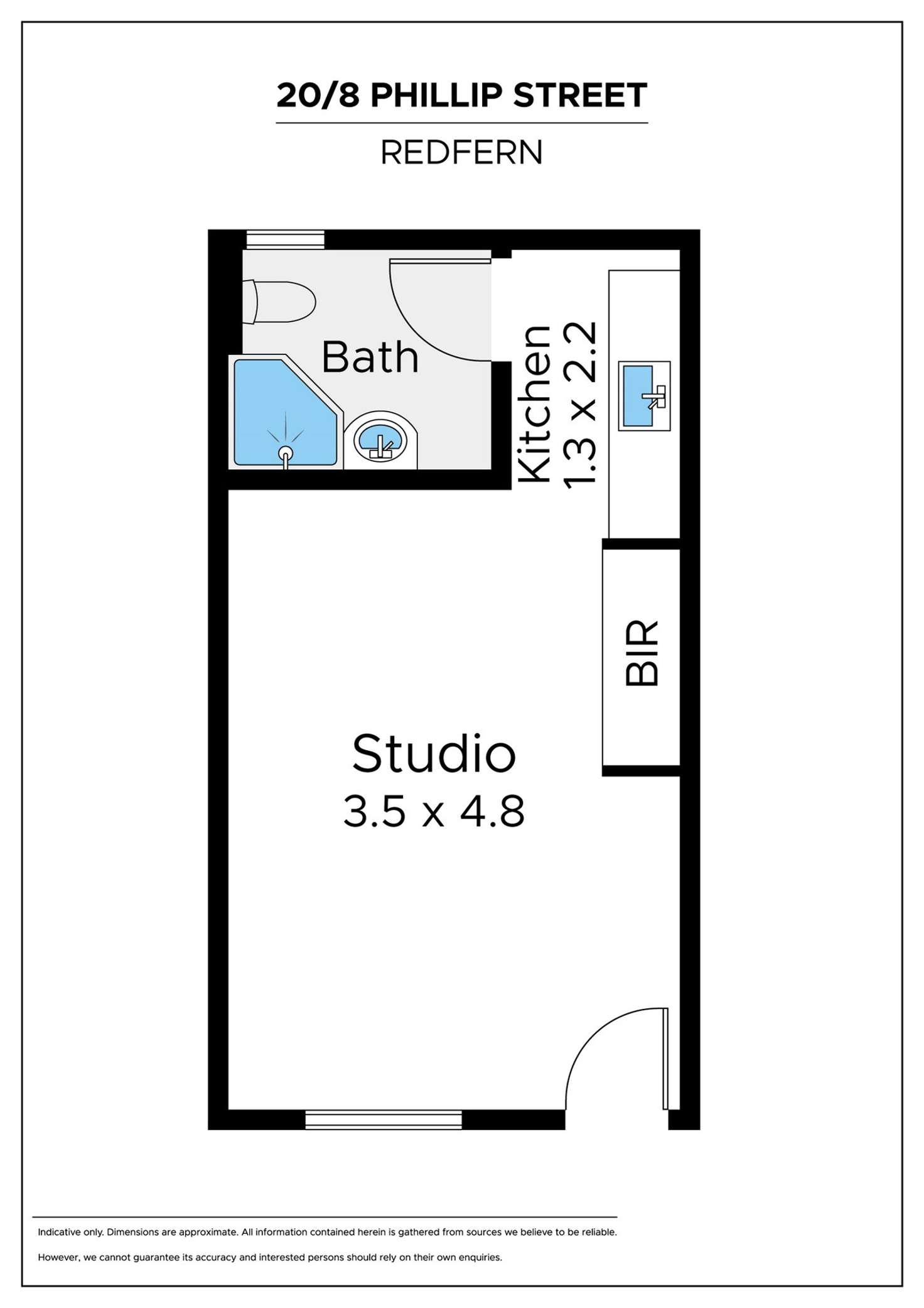 Floorplan of Homely studio listing, 20/8 Phillip Street, Redfern NSW 2016